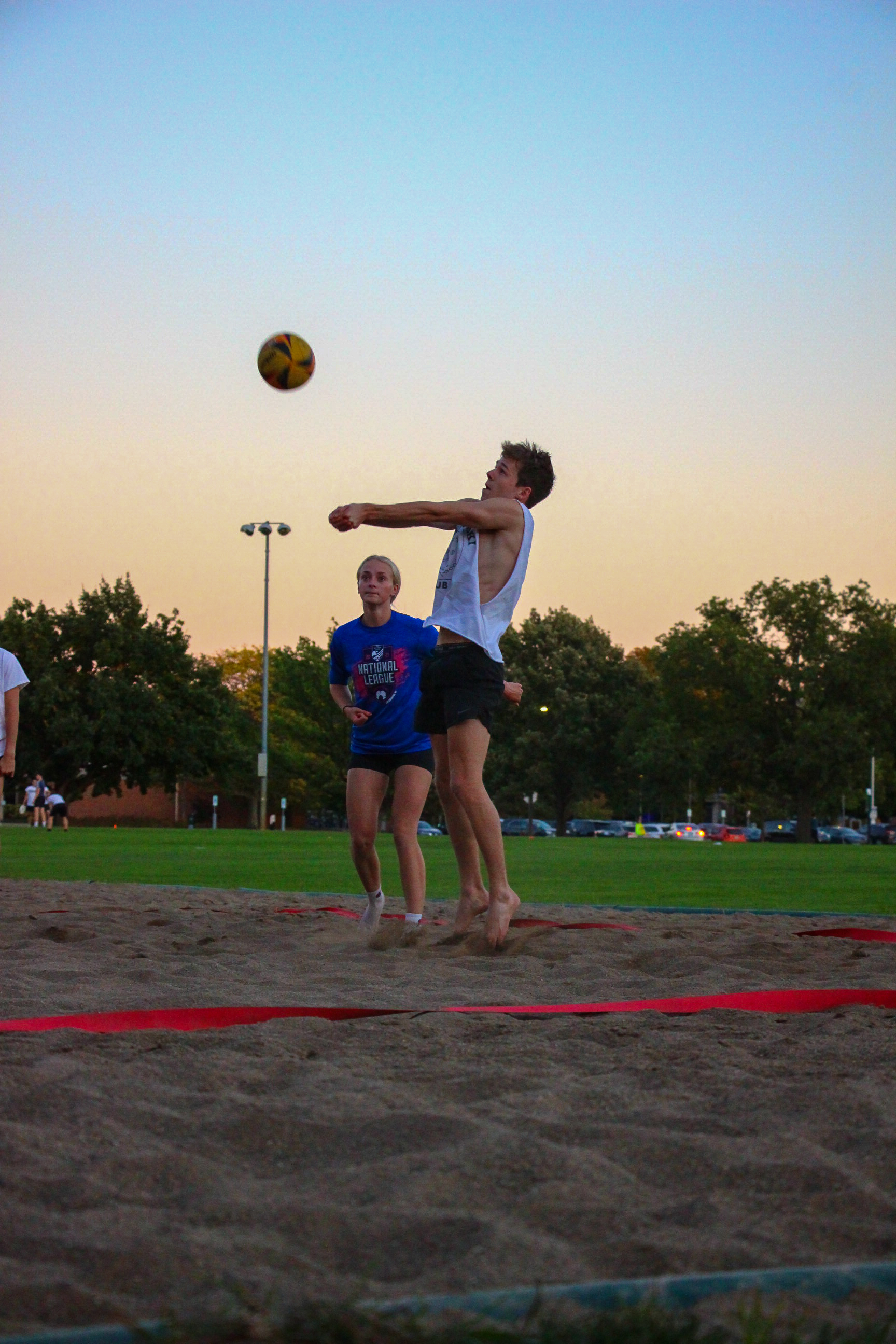 Sand volleyball action shot