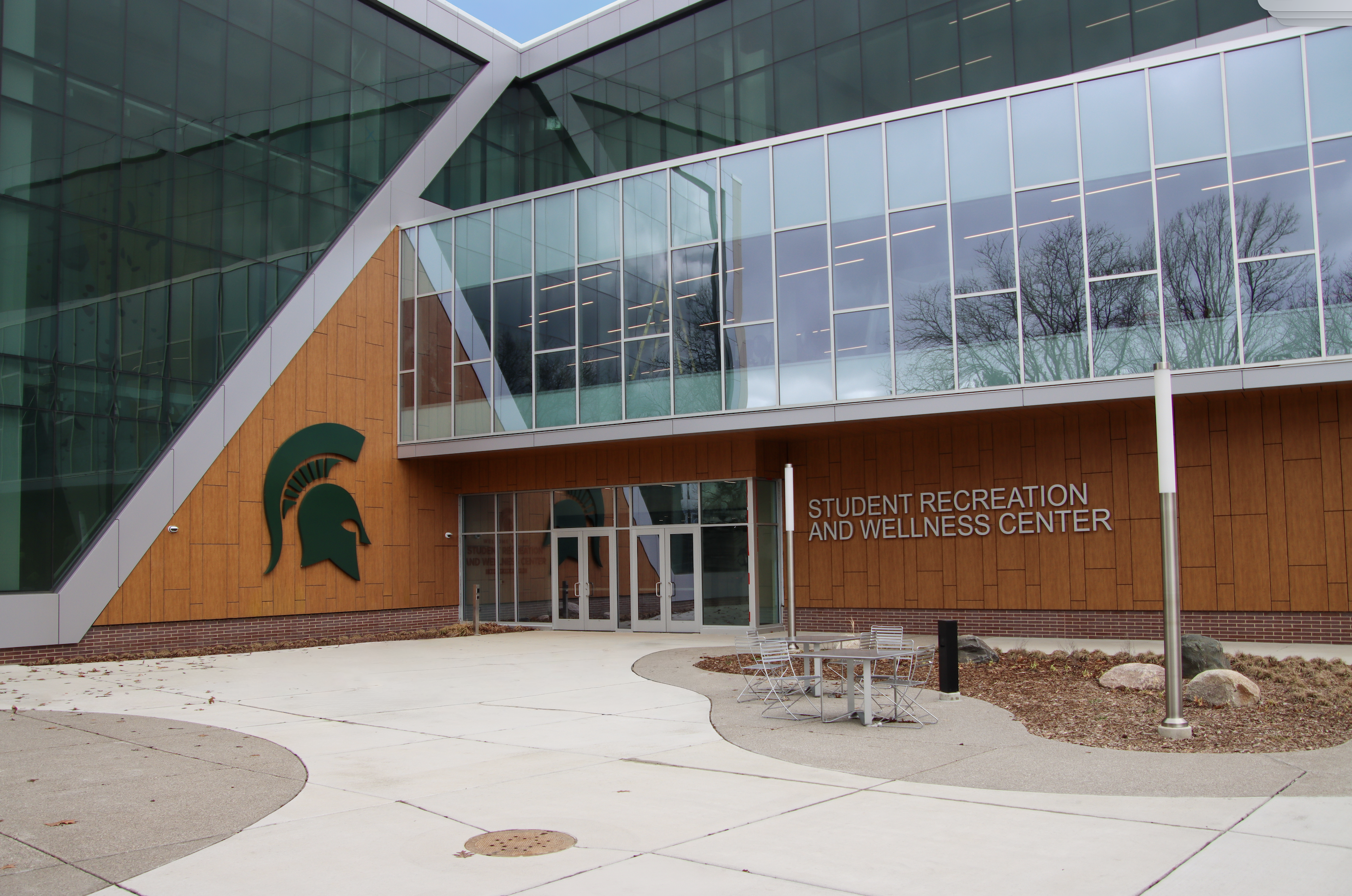 The main entrance to the Student Recreation and Wellness Center