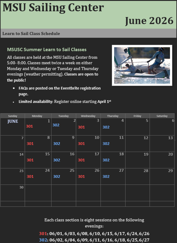 Sailing Center Schedule
