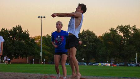 Sand volleyball action shot